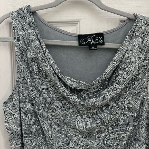 NWT Alex Evenings Women’s Shell Shirt Size XL Silver Sparkly Paisley Floral - Picture 2 of 5